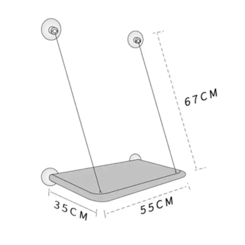 Simples Market cat hammock bed, gray cushioned hanging platform with wall mounts, 55×35 cm, 67 cm height.