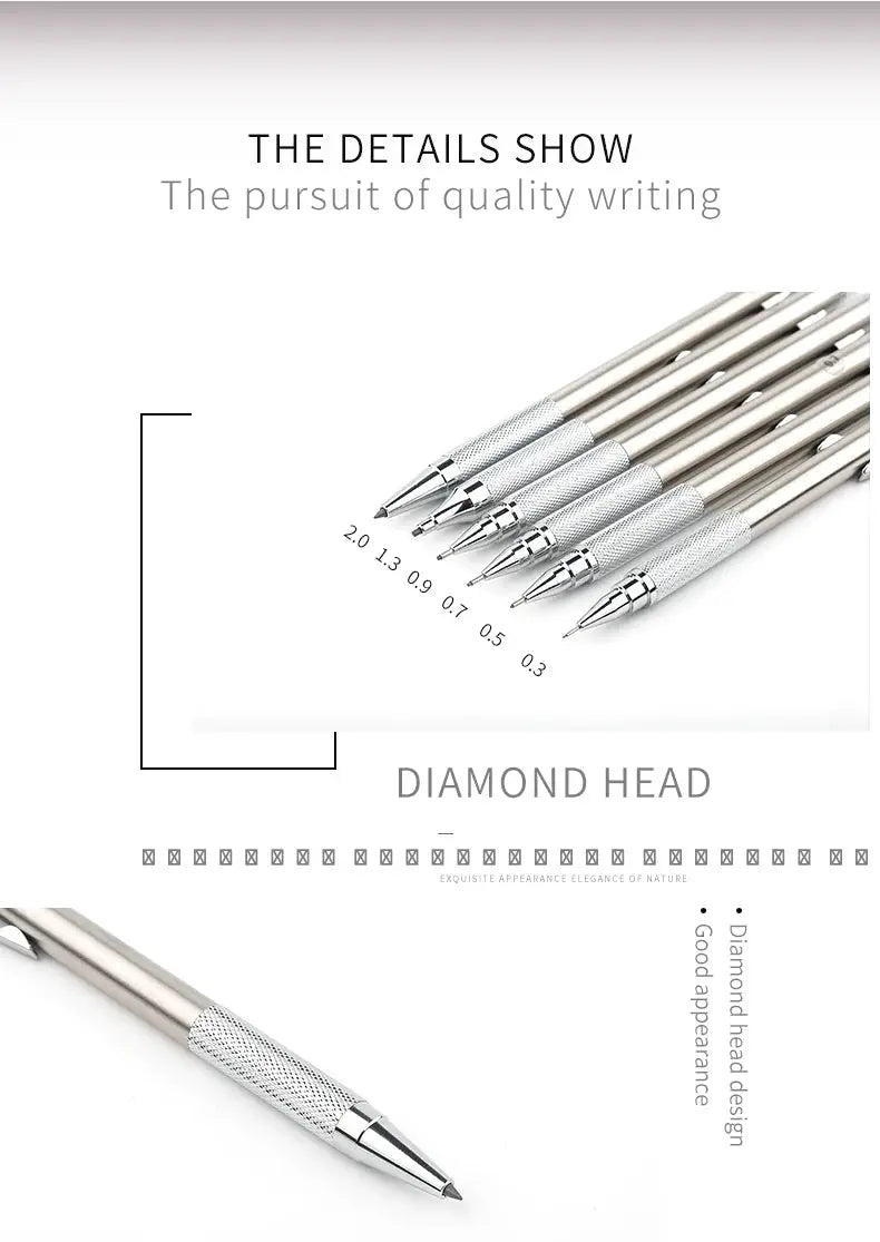 Mechanical Pencil Set by Simples Market (6 pcs), full-metal art pencils with 0.3–2.0mm leads
