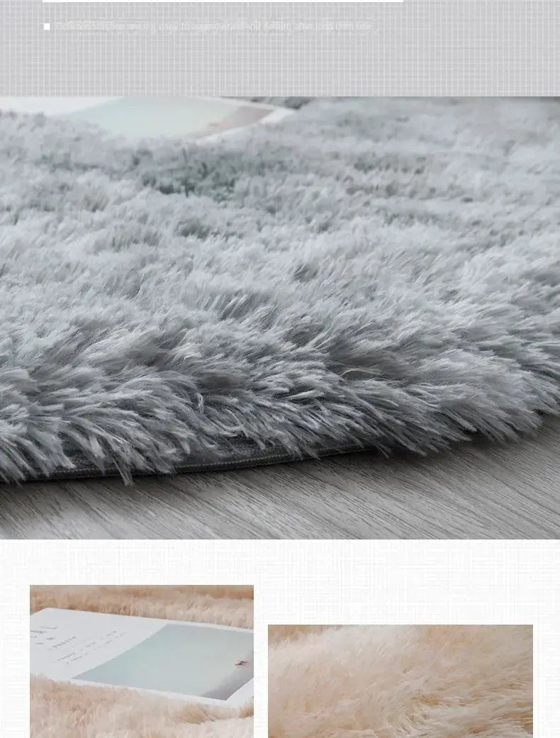 Round plush rug set of 3 by Simples Market, fluffy gray and beige shag with thick pile