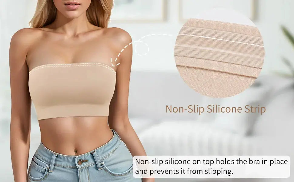 Seamless nude strapless tube-top bra by Simples Market with non-slip silicone strip