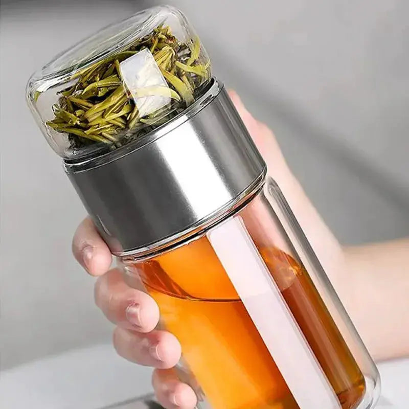ClearSip 420ml Double Wall Borosilicate Tea Water Bottle Infuser Keeps Tea Fresh And Flavorful On The Go