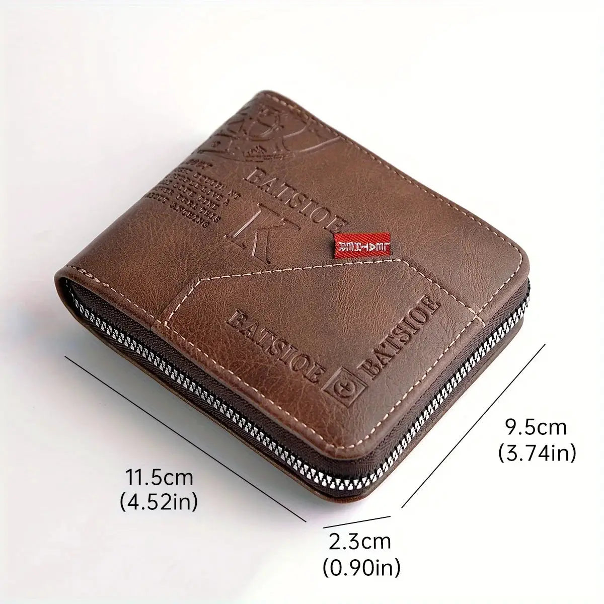 Men's brown PU wax oil skin zip-around wallet with coin purse and embossed design, Simples Market