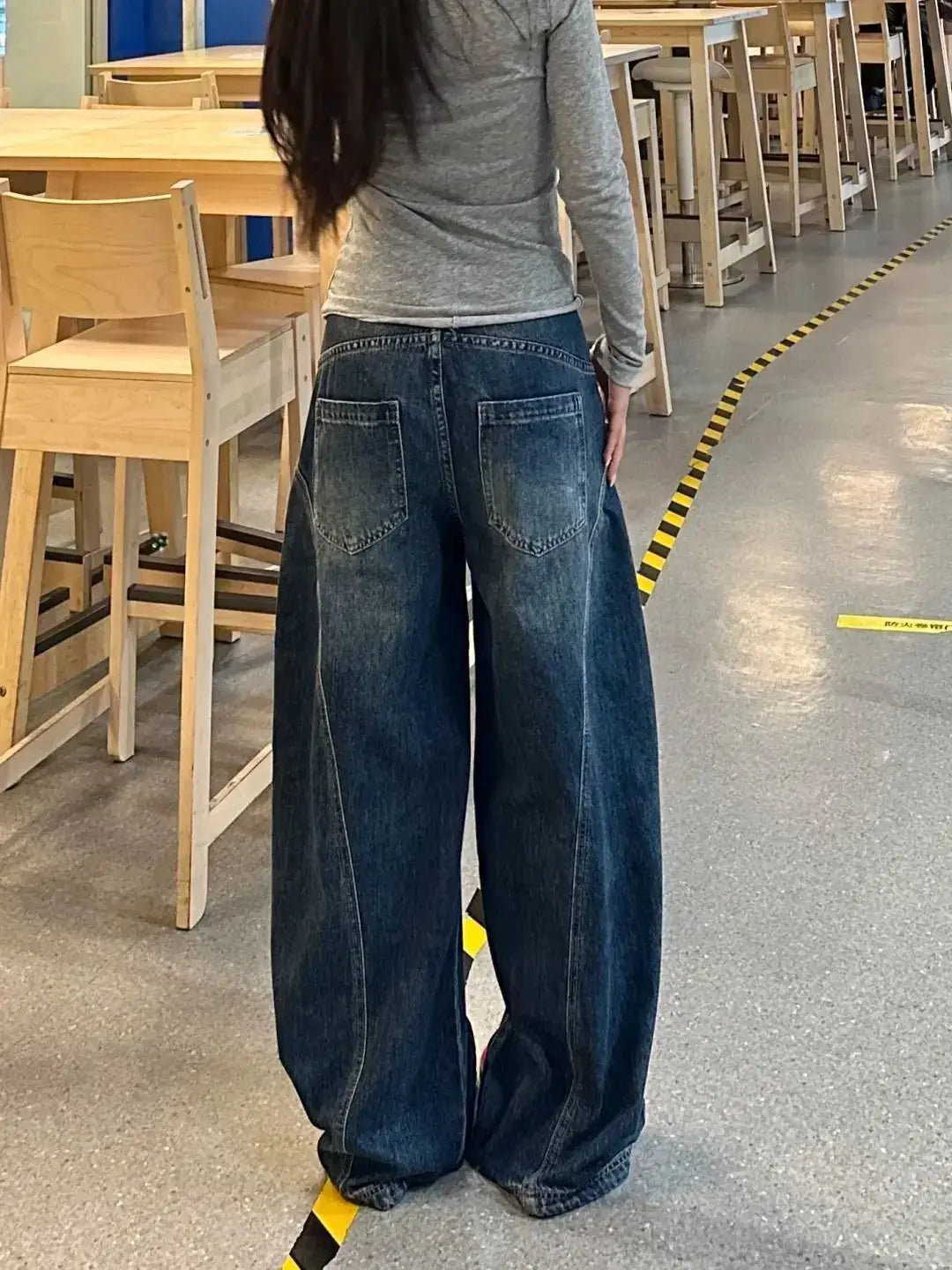 Y2K Baggy Cargo Jeans For Women Blue Washed Wide Leg Trousers
