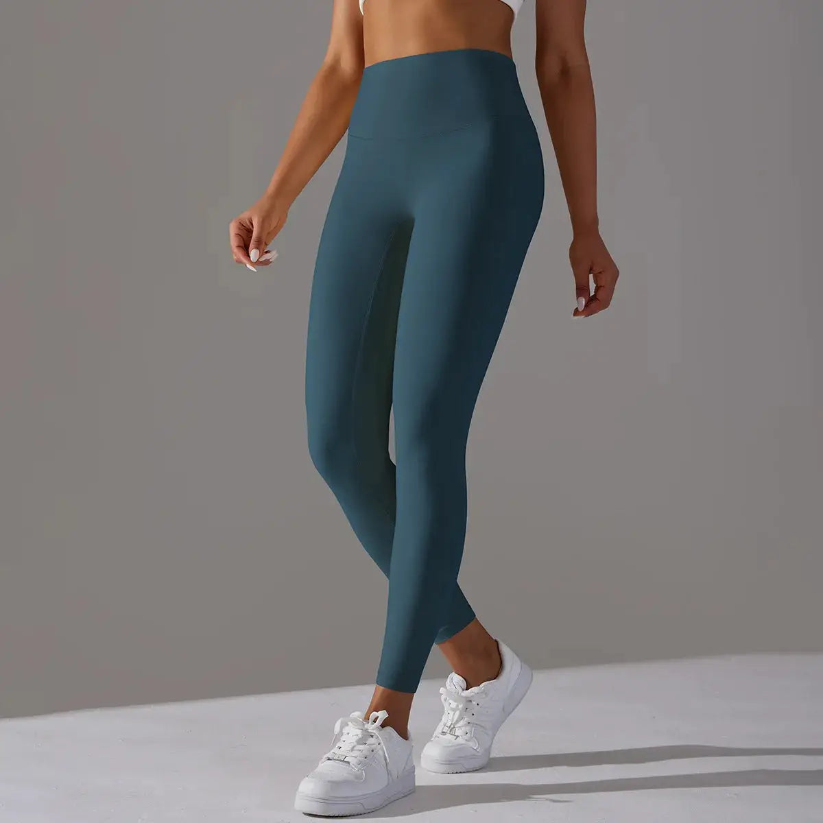 High Waist Naked Feeling Leggings for women in teal, full-length fitness pants for running and yoga