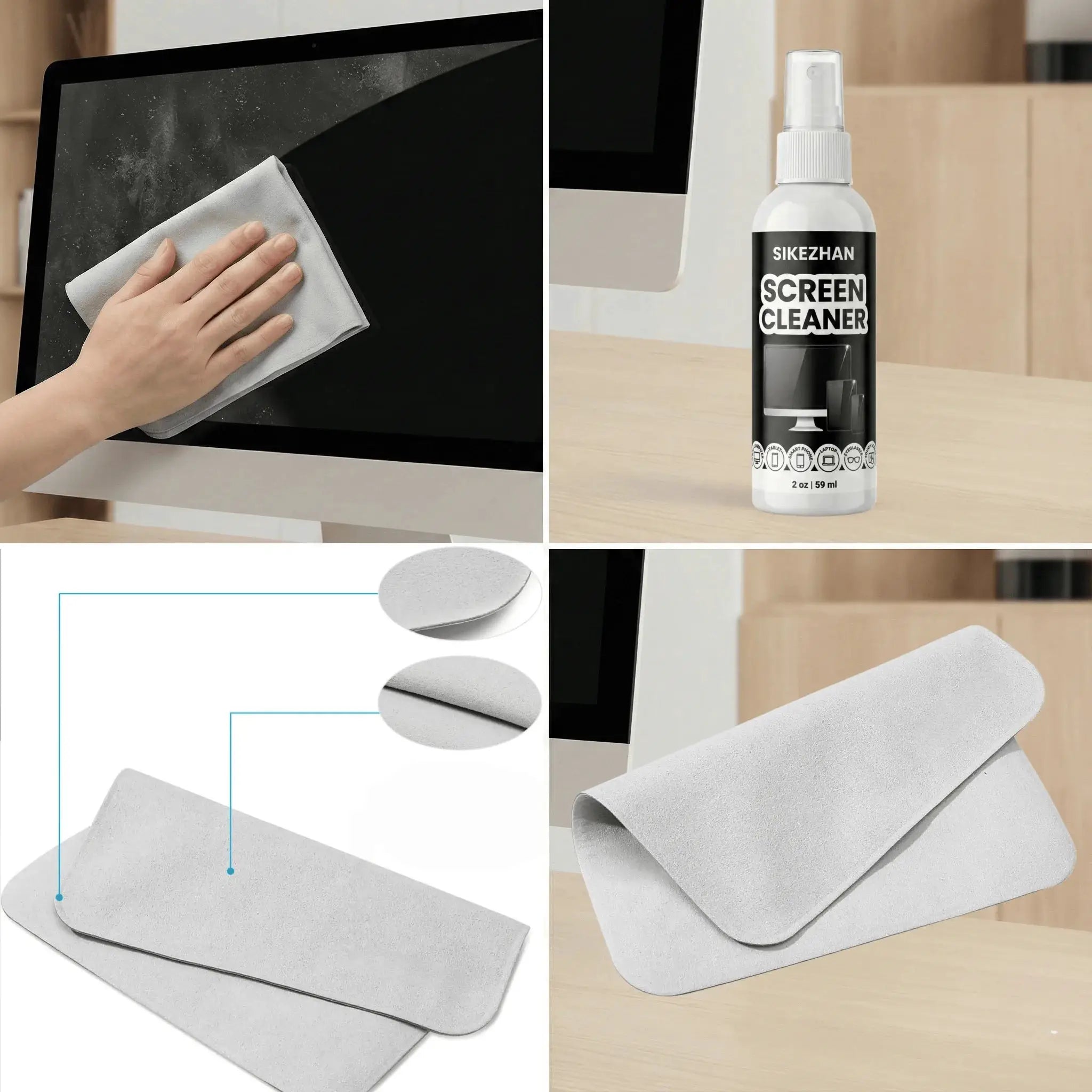 SIKEZHAN Screen Cleaner Kit With Polishing Cloth Streak Free Spray For MacBook iPad iPhone Laptop Monitor And TV 2 oz