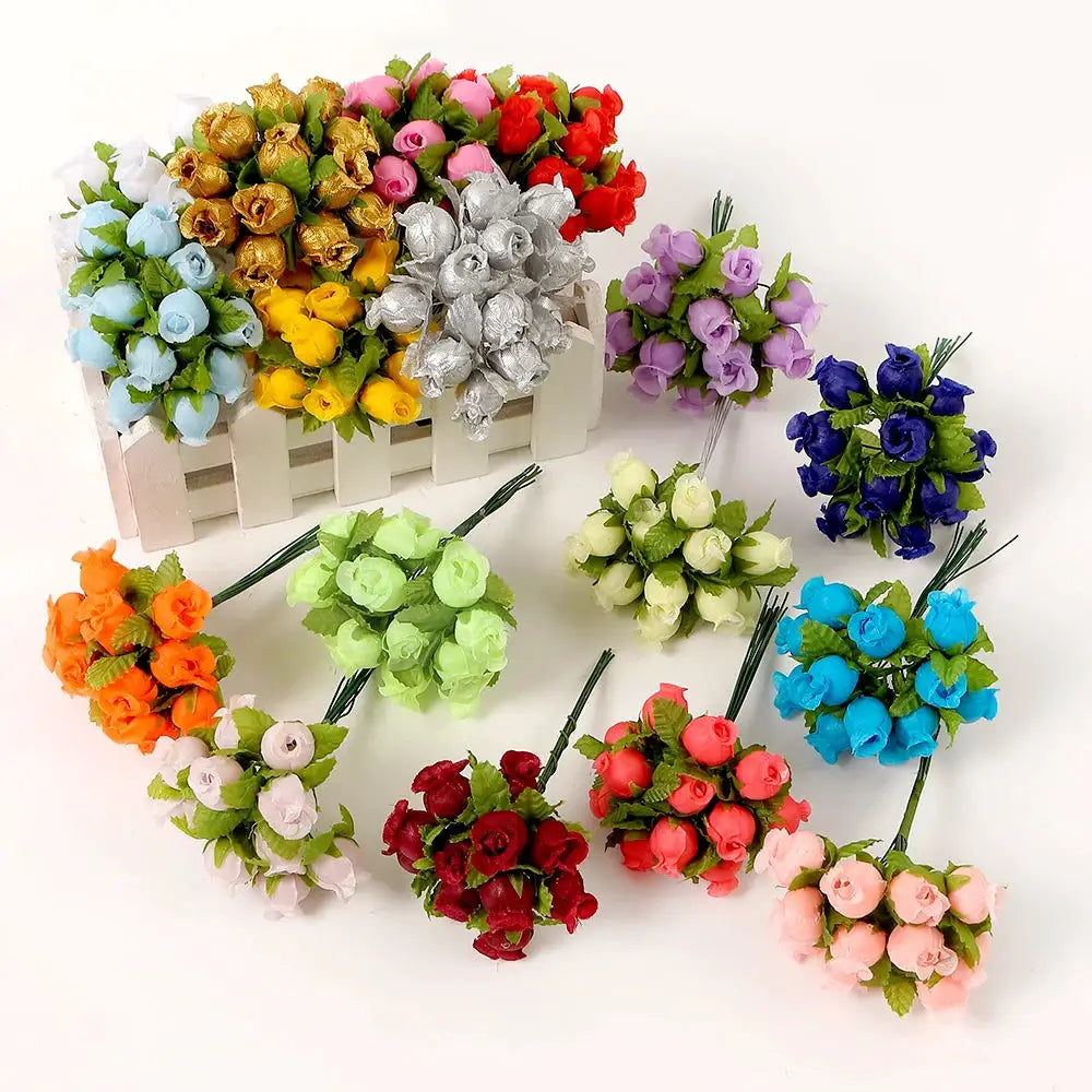 12 Pieces Mini Artificial Rose Bouquet Silk Roses for Home Decor and Wedding Decor Craft Wreath Gift