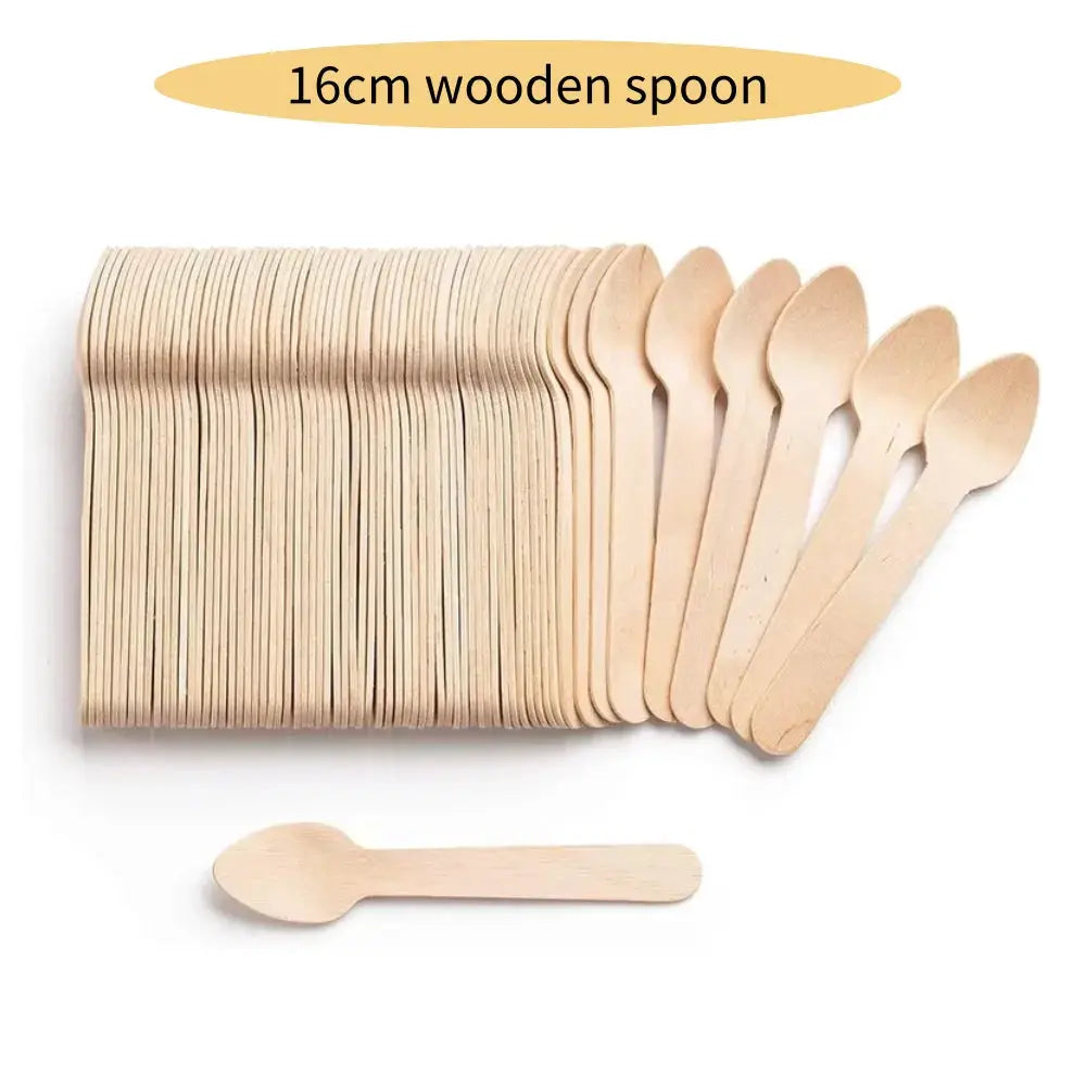 Disposable Wooden Spoons Set 50 100 Pcs For Tasting Yogurt Ice Cream Desserts Forks Wedding Party Tableware