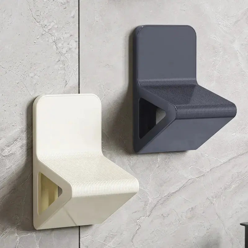 Simples Market set of two wall-mounted footstools, perforation-free with ribbed seating, white and dark blue.