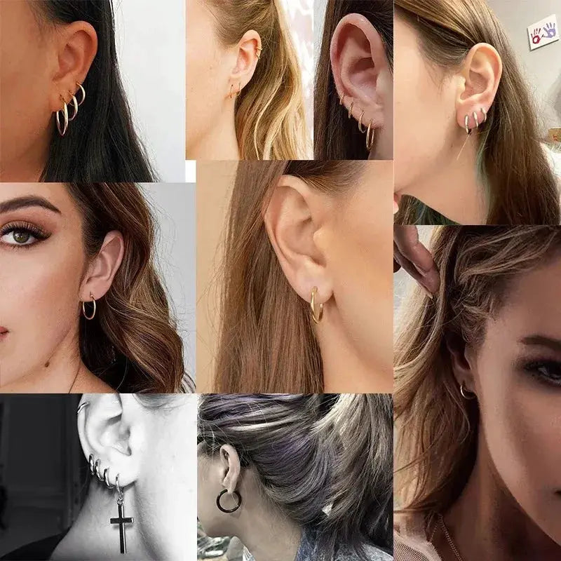 2 Pcs Unisex Small Hoop Earrings Stainless Steel Silver Tone Hypoallergenic For Women And Men Round Circle Jewelry