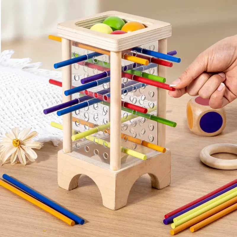 Wooden Stick Board Game For Parent Child Interaction Montessori Toy Four Sided Acrylic Cylinder Stick Picking Game