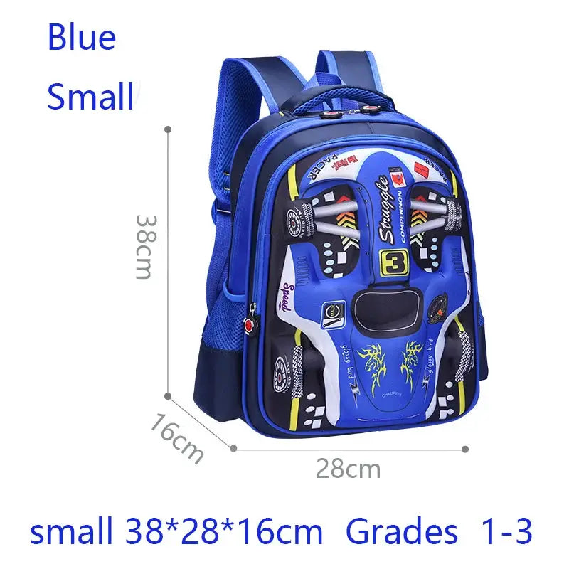Waterproof 3D car backpack for kids, blue, small by Simples Market