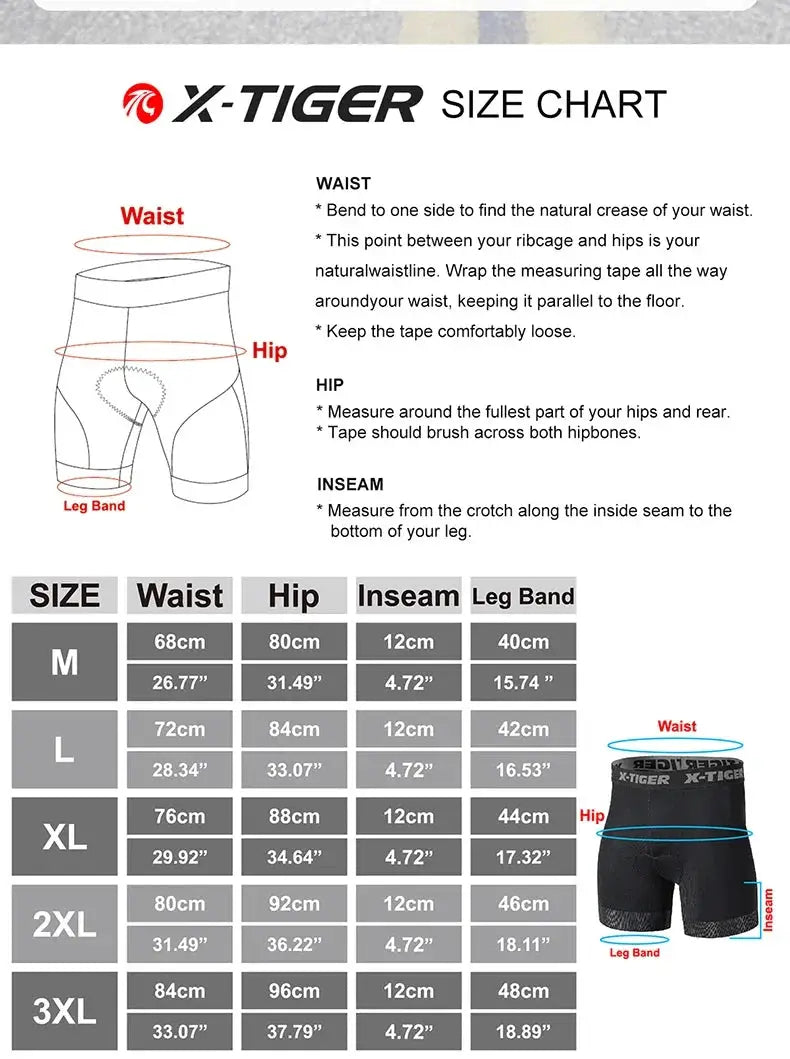 X-TIGER men's cycling shorts, 5D padded, breathable black/gray with anti-slip leg grips by Simples Market