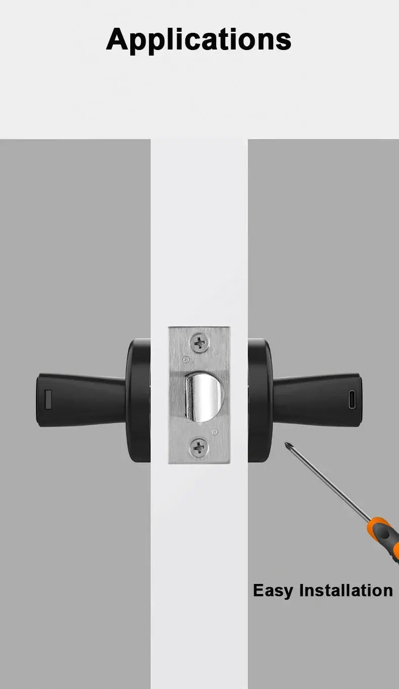 RAYKUBE M5 Tuya BLE fingerprint door lock with password, key, IC card, black handles, easy installation
