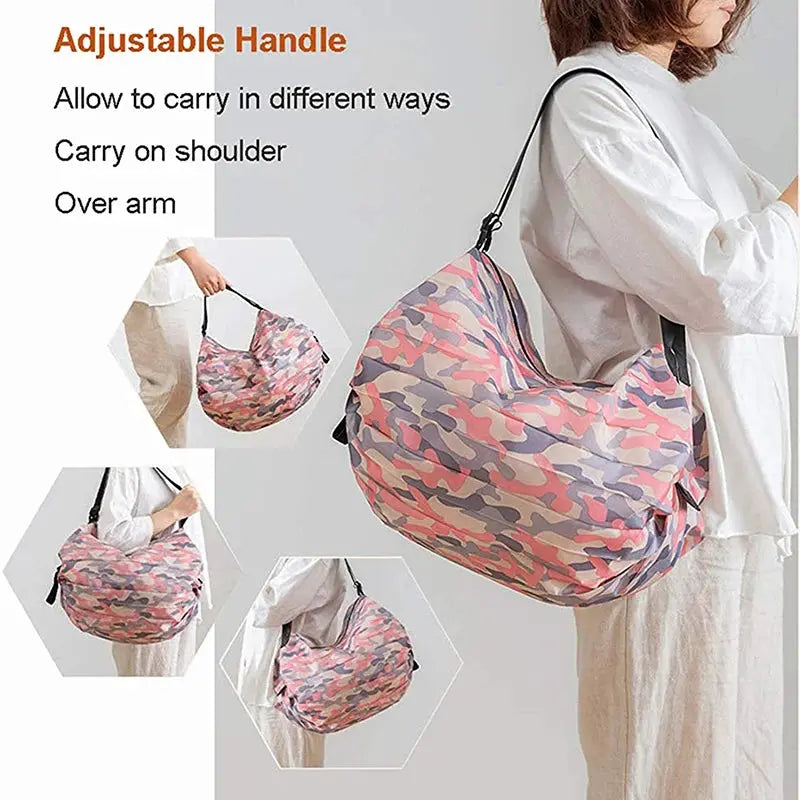 TravelNest Camouflage Foldable Storage Bag With Handle Lightweight Large Capacity Nylon Tote