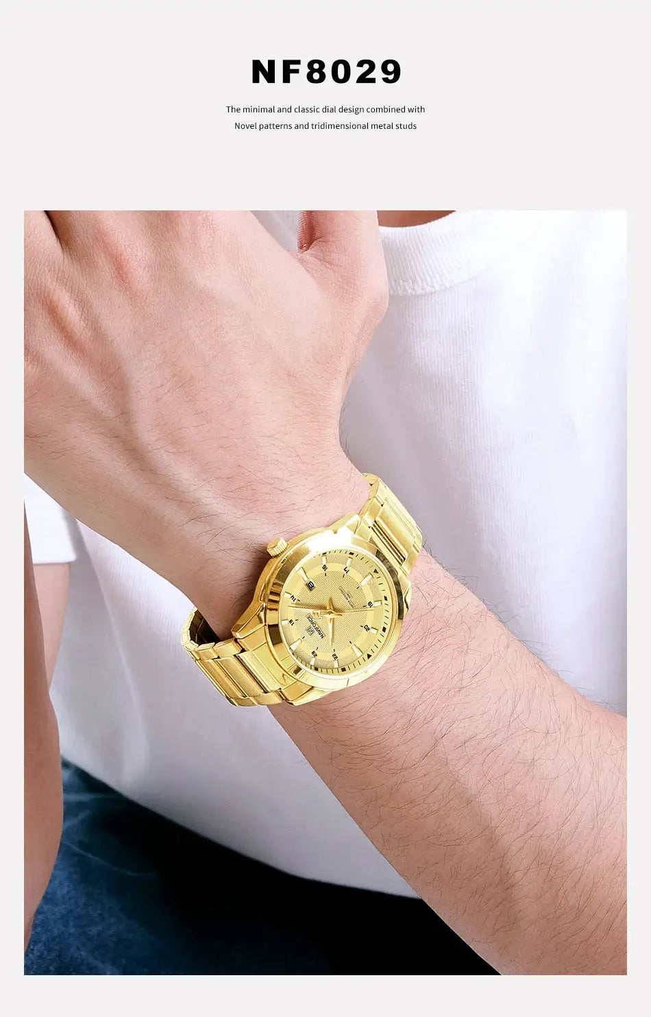 Gold-tone NAVIFORCE men's watch with stainless steel strap and date display