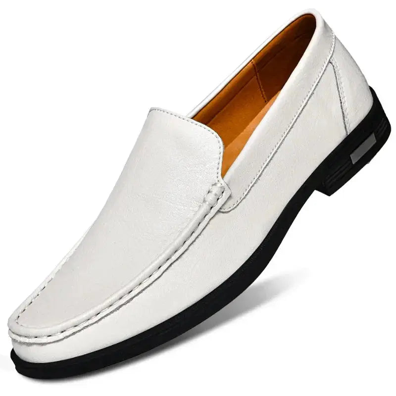 Leather men’s slip-on loafer by Simples Market; white leather upper with black sole