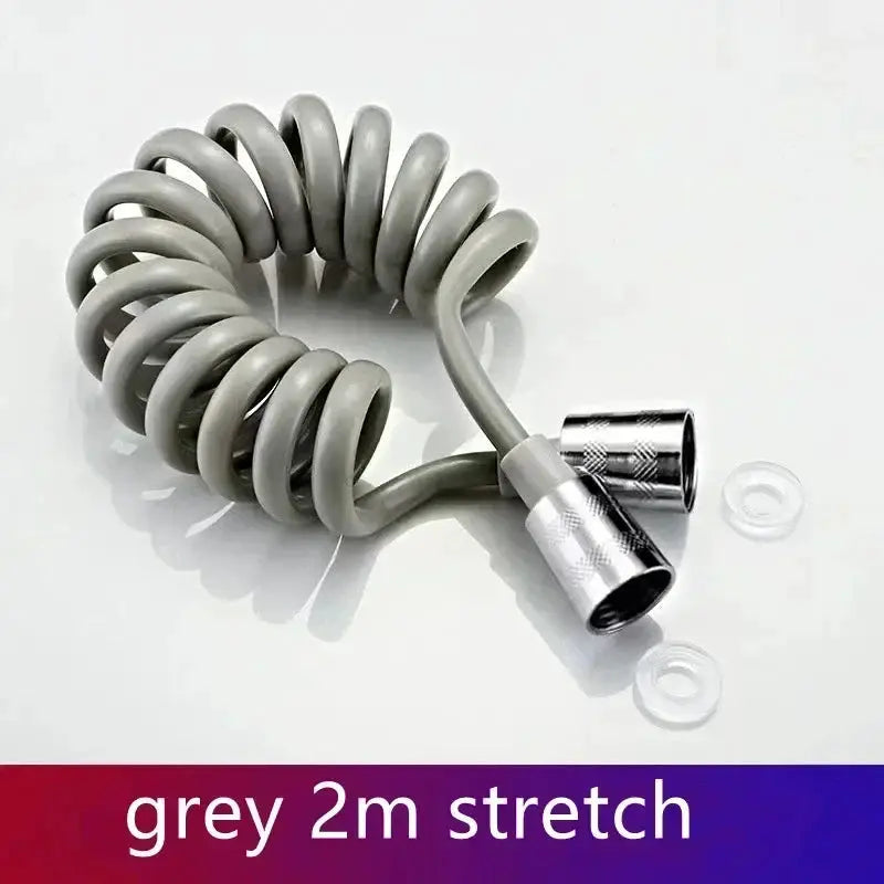 Handheld bidet sprayer hose, grey 2m stretch, coiled flexible tube with metal fittings