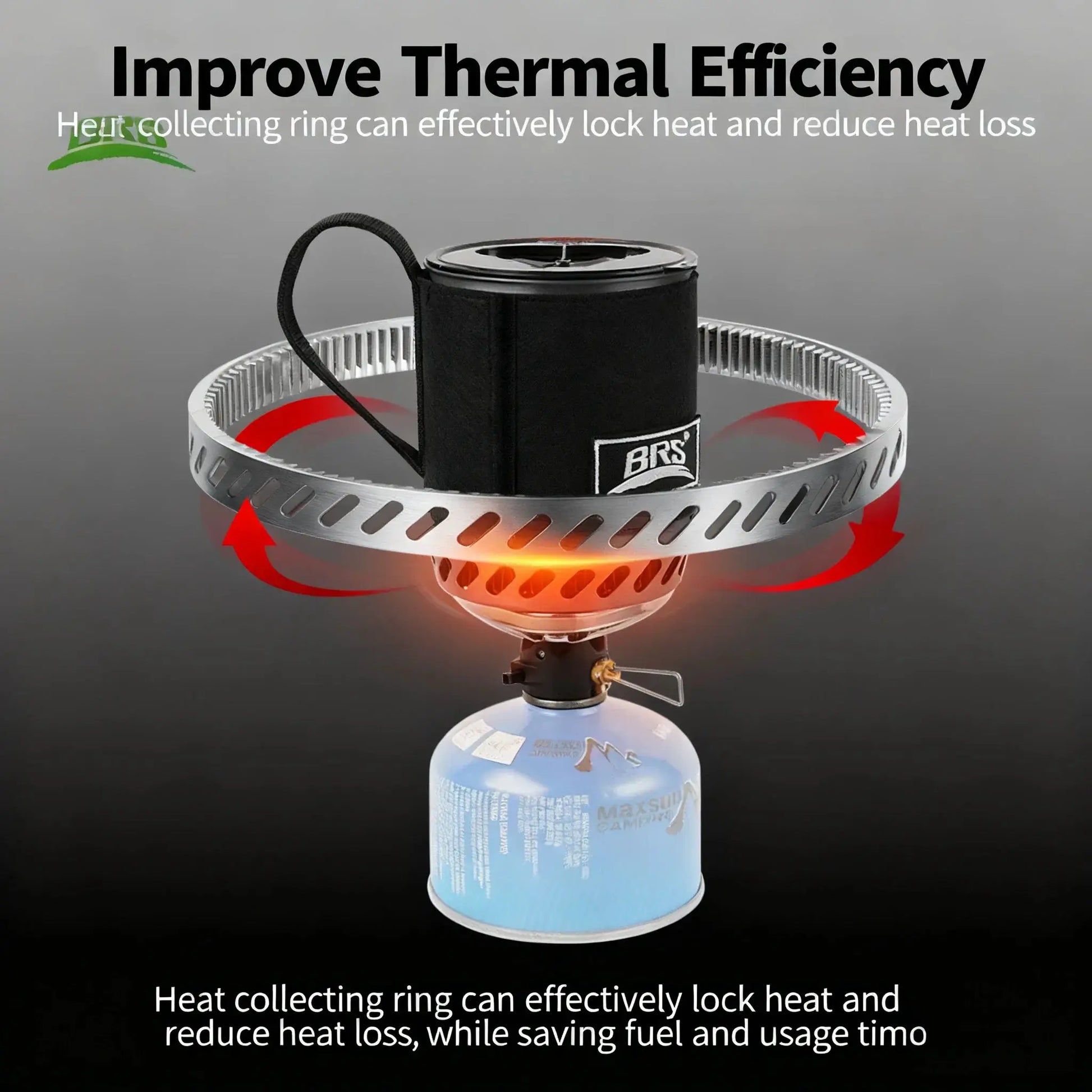 BRS-61 camping stove with heat-collecting ring and propane canister for ultralight outdoor cooking