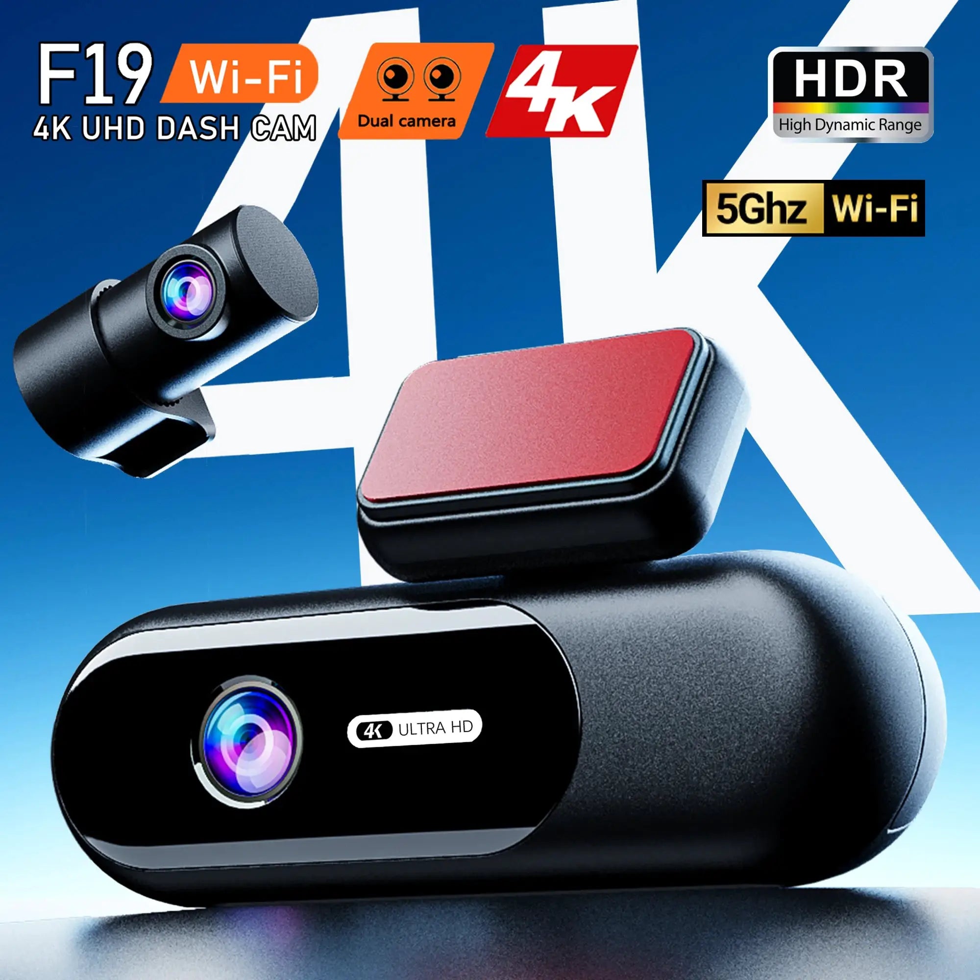 Simples Market Dash Cam 4K UHD front/rear car camera with HDR night vision and built-in Wi‑Fi