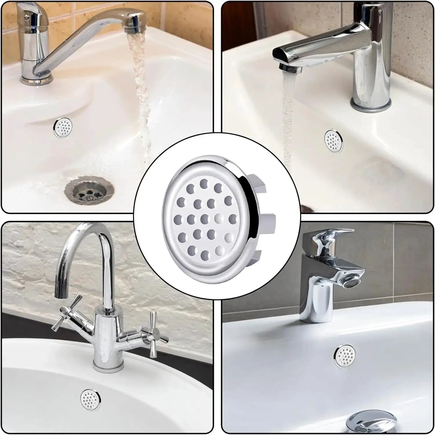 HomeX Round Sink Hole Overflow Cover Durable Plastic Silver Plated Drain Cap For Kitchen And Bathroom
