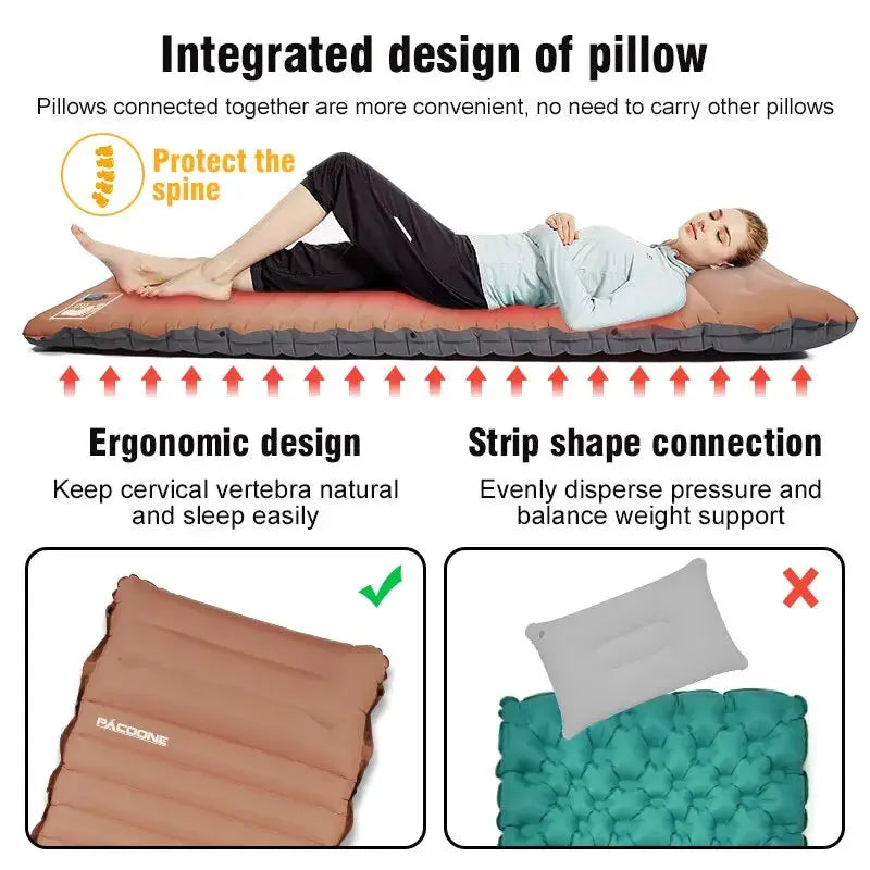 Simples Market ultralight self-inflating air mattress sleeping pad for camping, orange-brown top with black base