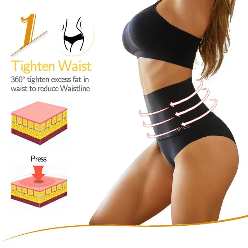 Large-size women's seamless high-waist shapewear with butt lifter in black ice silk by Simples Market