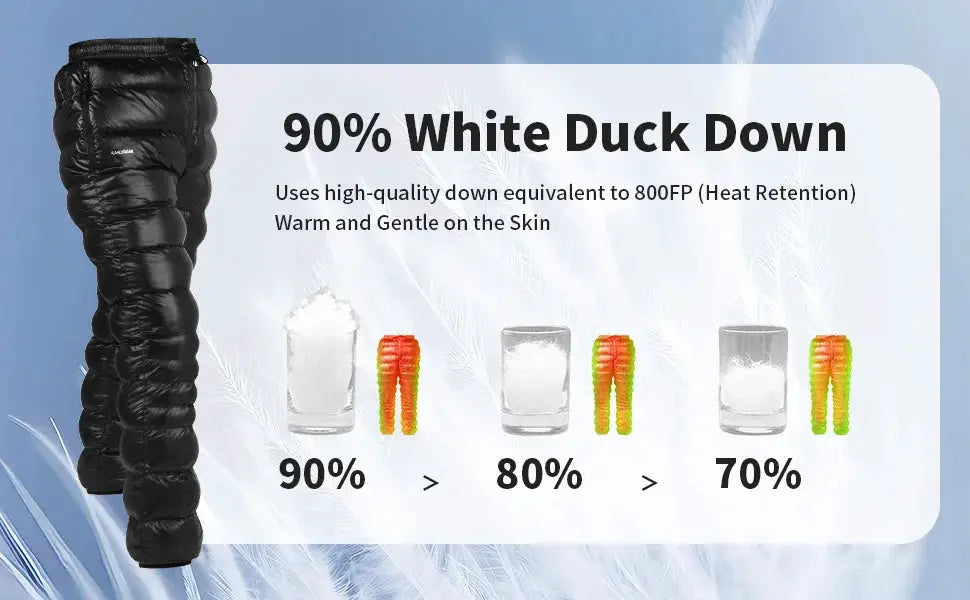 MAPLEAF Winter Down Pants by Simples Market, black ultralight windproof down hiking trousers