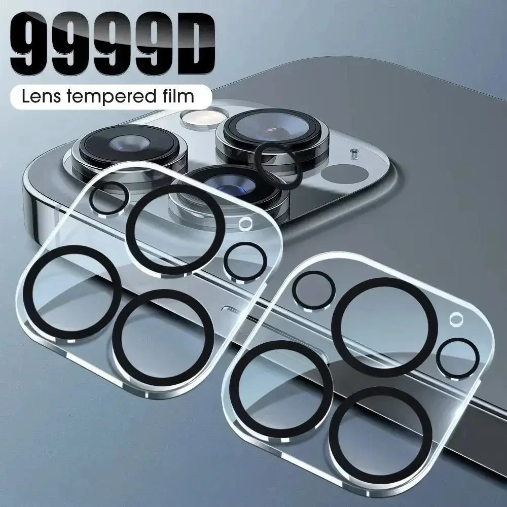 Camera lens tempered glass protectors for iPhone 13–17 Pro Max by Simples Market, clear with black rings, 2 pcs