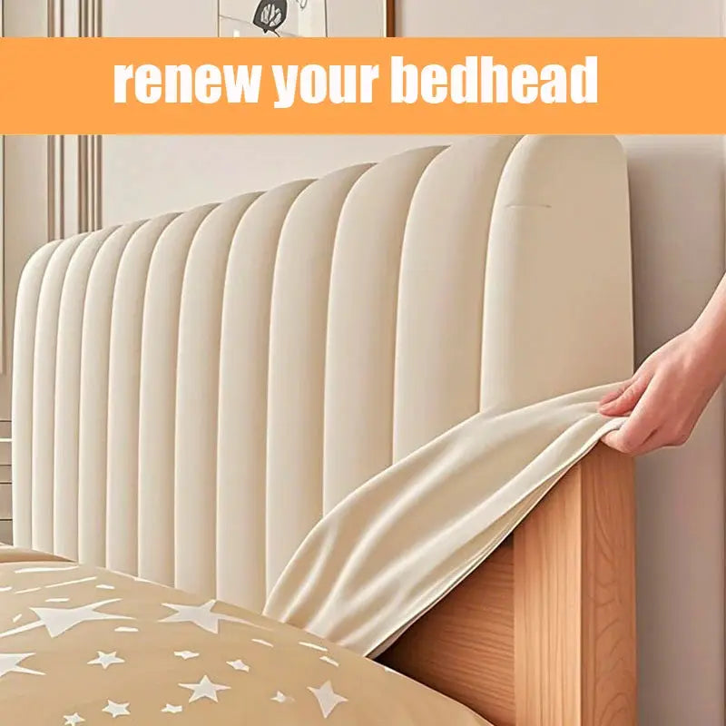 Simples Market queen-size stretch velvet headboard slipcover in cream for upholstered headboards
