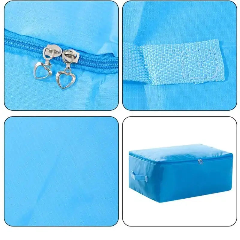 Simples Market large blue zipper clothes organizer bag with heart-shaped zipper pulls for bedding storage