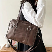 Japanese Style JK bag, brown PU leather, women's shoulder crossbody handbag