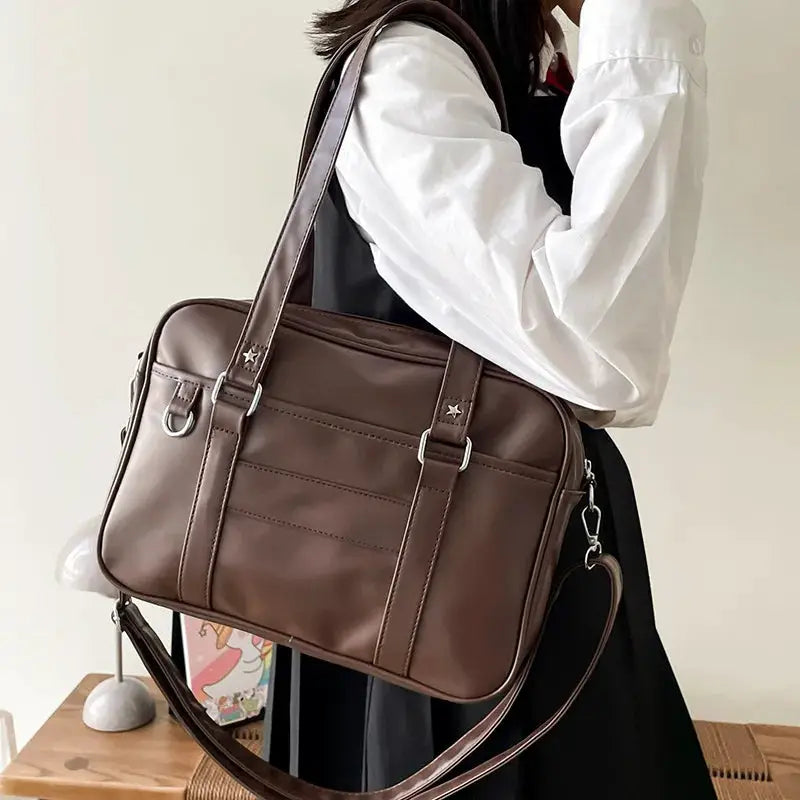 Japanese Style JK bag, brown PU leather, women's shoulder crossbody handbag