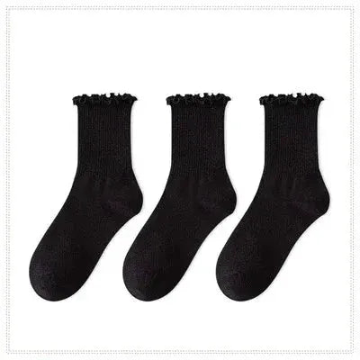 Cotton Ruffles Ankle Socks For Women Lolita Kawaii Korean Style Spring Black White 1 3 5 Pairs