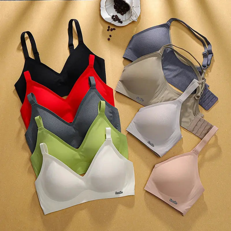 Bra set by Simples Market; nine-piece latex cup, soft support, skin-friendly, no steel ring, colors