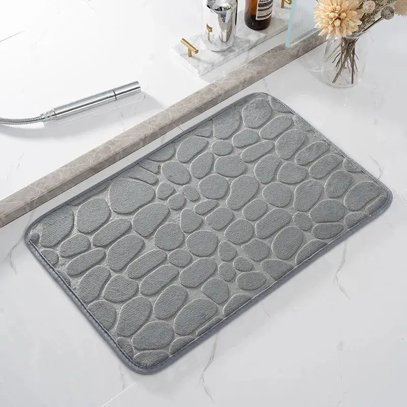 CobbleSafe Cobblestone Embossed Memory Foam Bath Mat With Non Slip Backing For Superior Absorption