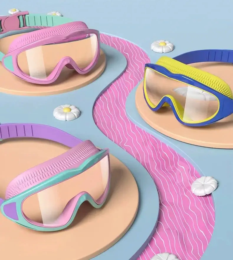 Vibrant Pink Kids Swimming Goggles Anti Fog Anti UV Wide Angle Waterproof Pool Glasses Pack