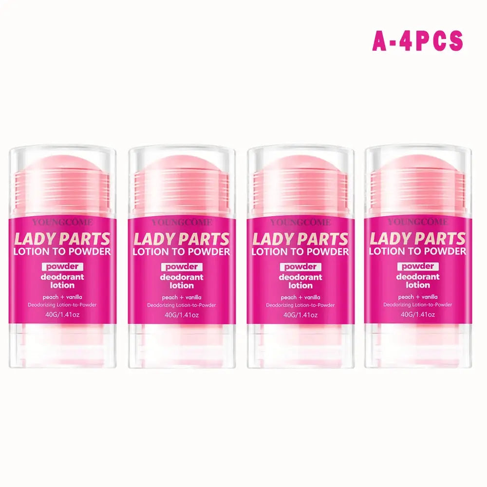 Lady Parts deodorant sticks set of 4 with peach + vanilla scent, pink packaging, 40 g each