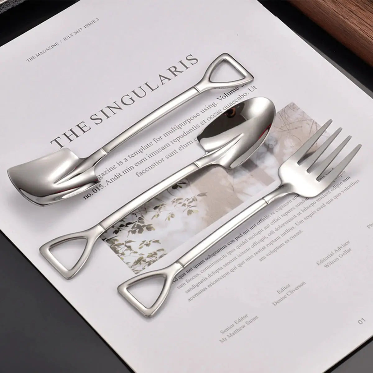 9 Piece Stainless Steel Dessert Forks And Spoons Set Shovel Shaped Spade Kitchen Utensils