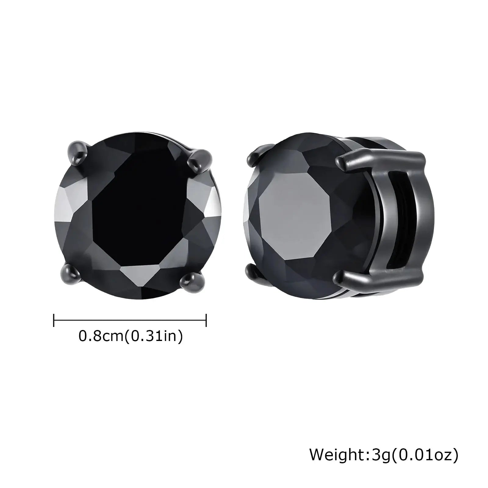 Simples Market punk round zircon magnetic ear studs, stainless steel, black, 0.8 cm pair