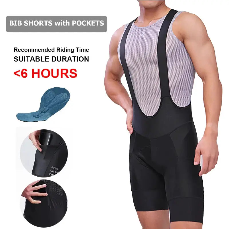 INBIKE men's MTB cycling bib shorts with pockets, black with grey mesh bib by Simples Market