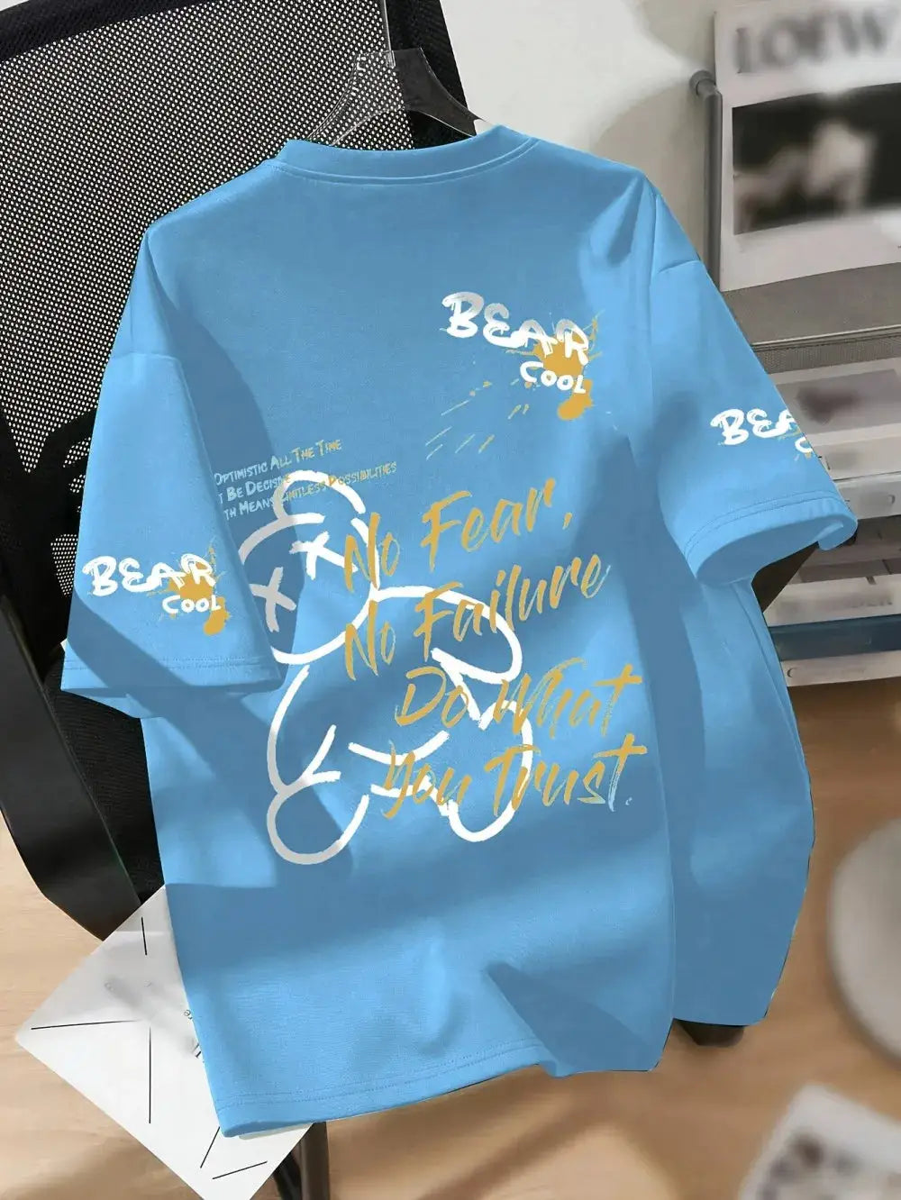 Men's Breathable Round Neck T Shirt With Cartoon Bear Print For Summer Casual Wear Gift For Friends