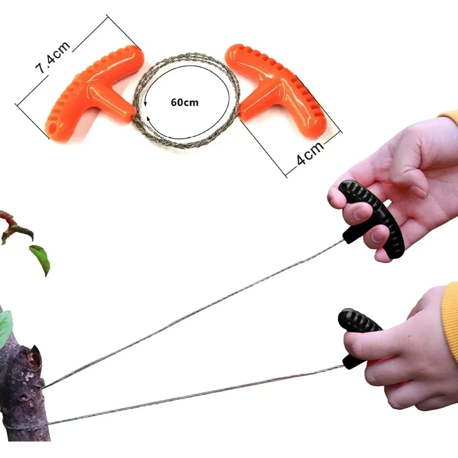 Simples Market portable survival chain saw with two orange handles and 60cm steel wire rope
