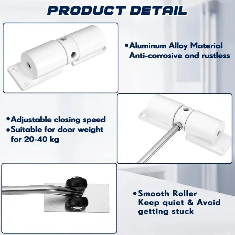 Simples Market door closer, aluminum alloy construction with adjustable closing speed for 20–40 kg doors, smooth roller.
