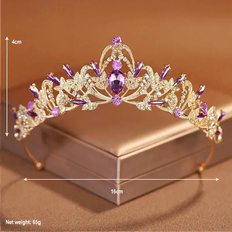 Purple Bridal Headwear Crystal Crown For Women Grand Party Tiara Wedding And Birthday Accessory