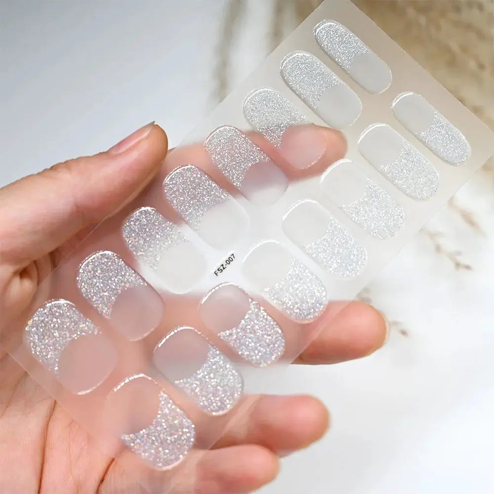 Simples Market semi-cured gel nail wraps sheet with glitter silver full-coverage decals