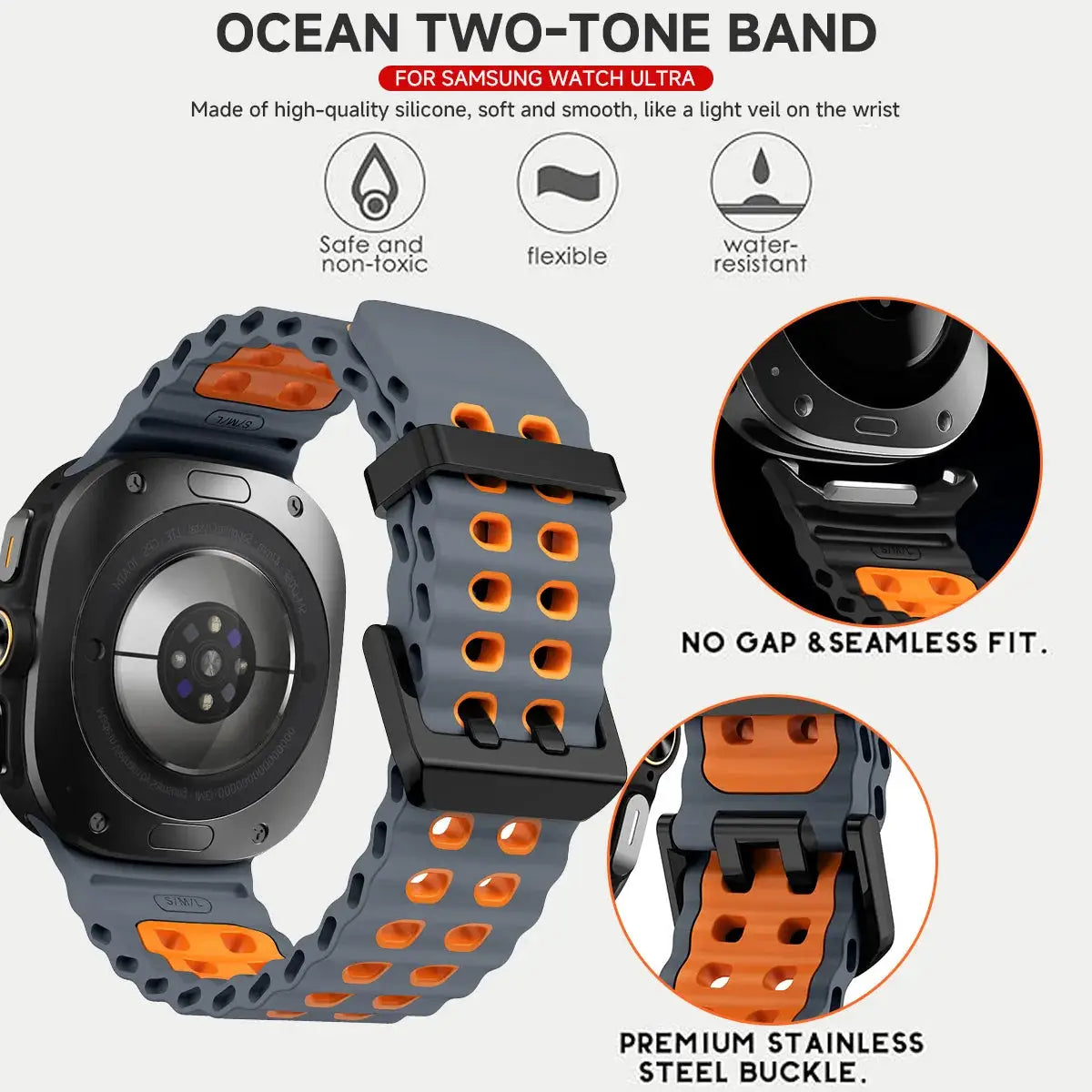 NEW Marine Silicone Strap For Samsung watch ultra 47mm Bracelet No Gaps Sport two-tone Band for Galaxy 8 ultra watchband 2030