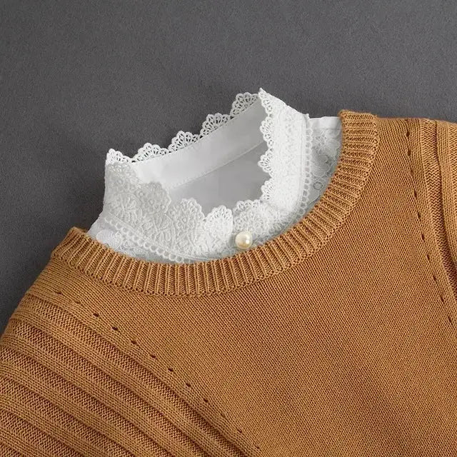 Detachable White Faux Collar With Front Tie For Women And Girls Vintage Lace Blouse Collar