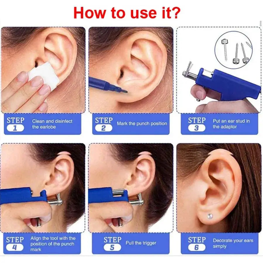 Professional Ear Piercing Gun Kit With 98 Stainless Steel Stud Earrings For Home And Salon Use