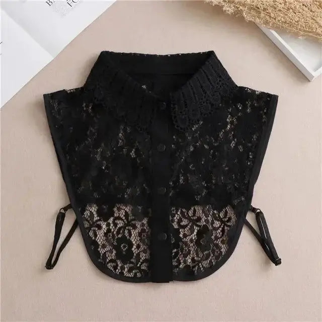 Detachable White Faux Collar With Front Tie For Women And Girls Vintage Lace Blouse Collar