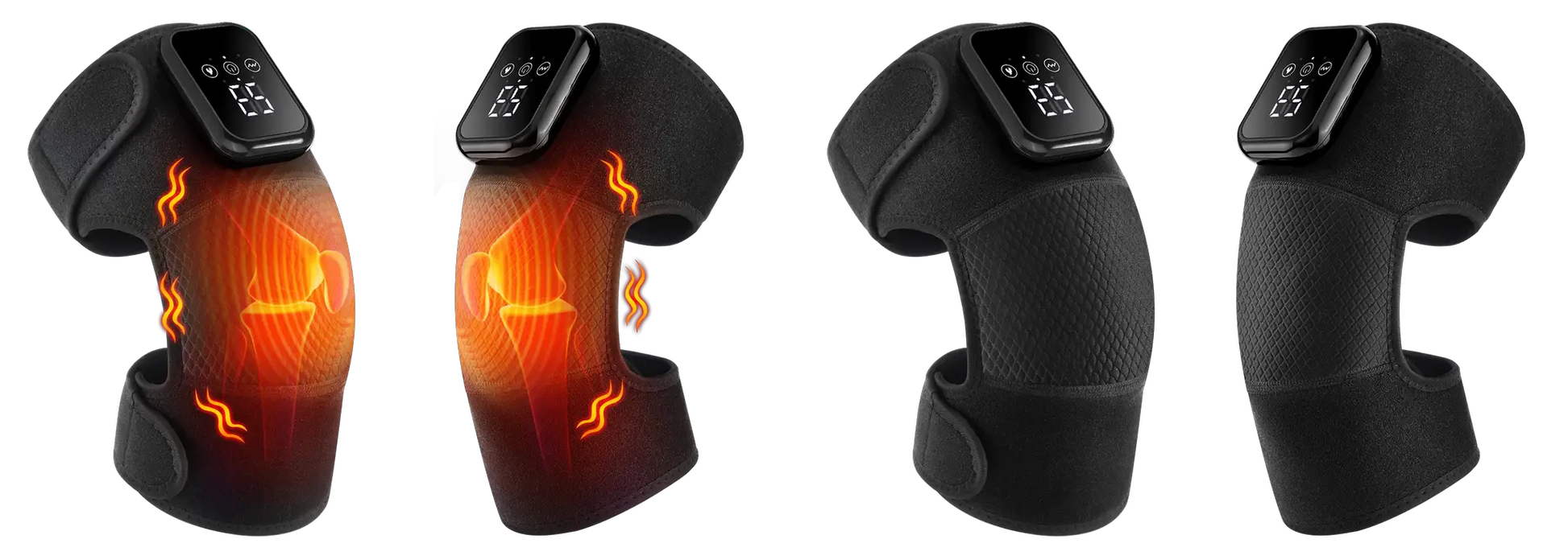Electric heated knee massage pad with vibration; black fabric knee brace with 3-level hot compress